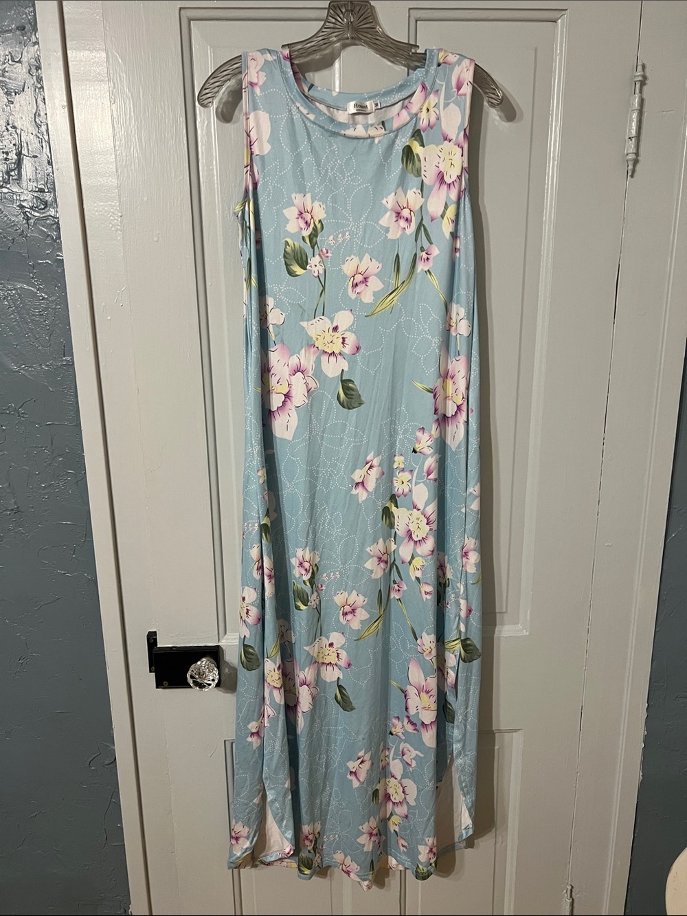 Sleeveless Light Blue Floral Maxi Dress